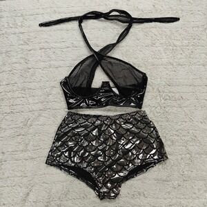 iHeartRaves Womens XS Festival Set Fishnet Halter Top Mermaid Bottoms Goth BDSM